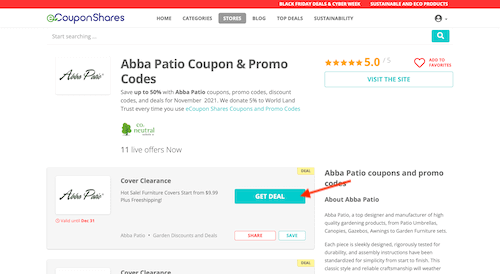 Abba Patio coupon