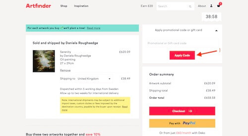 Artfinder promo code discount