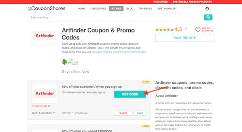 Artfinder promo code