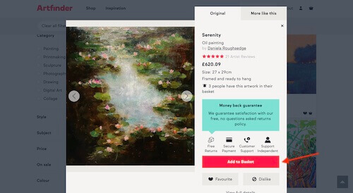 Artfinder shopping basket