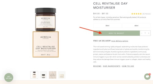 Aurelia Skincare shopping basket