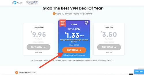 Choose Ivacy VPN service package