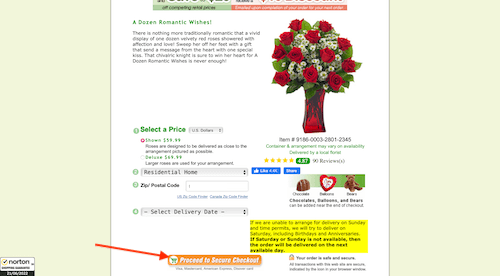 JustFlowers.com shopping cart