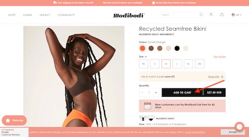 Modibodi shopping cart