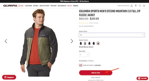 Olympia Sports shopping cart