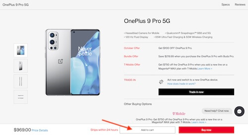 OnePlus shopping cart