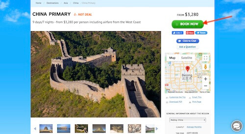 Pacific Holidays booking select