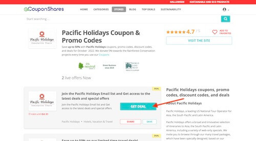 Pacific Holidays coupon