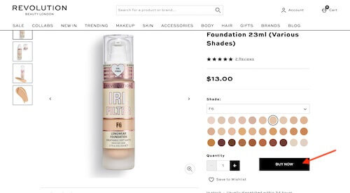 Revolution Beauty shopping cart