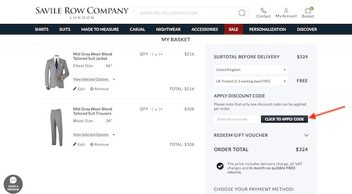 Savile Row Company discount code discount