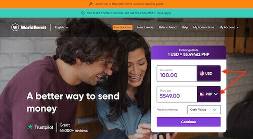 World Remit service select